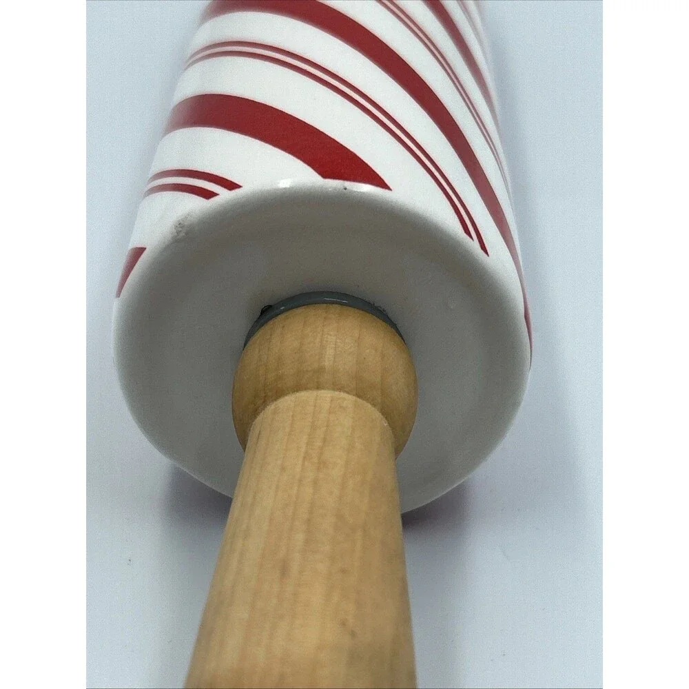 Christmas Ceramic Rolling Pin Red White Candy Cane Peppermint Holiday Gift